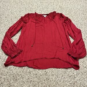 Sundance So In Love Long Sleeve Ruffle Blouse Boho Coquette XS Magenta Pink